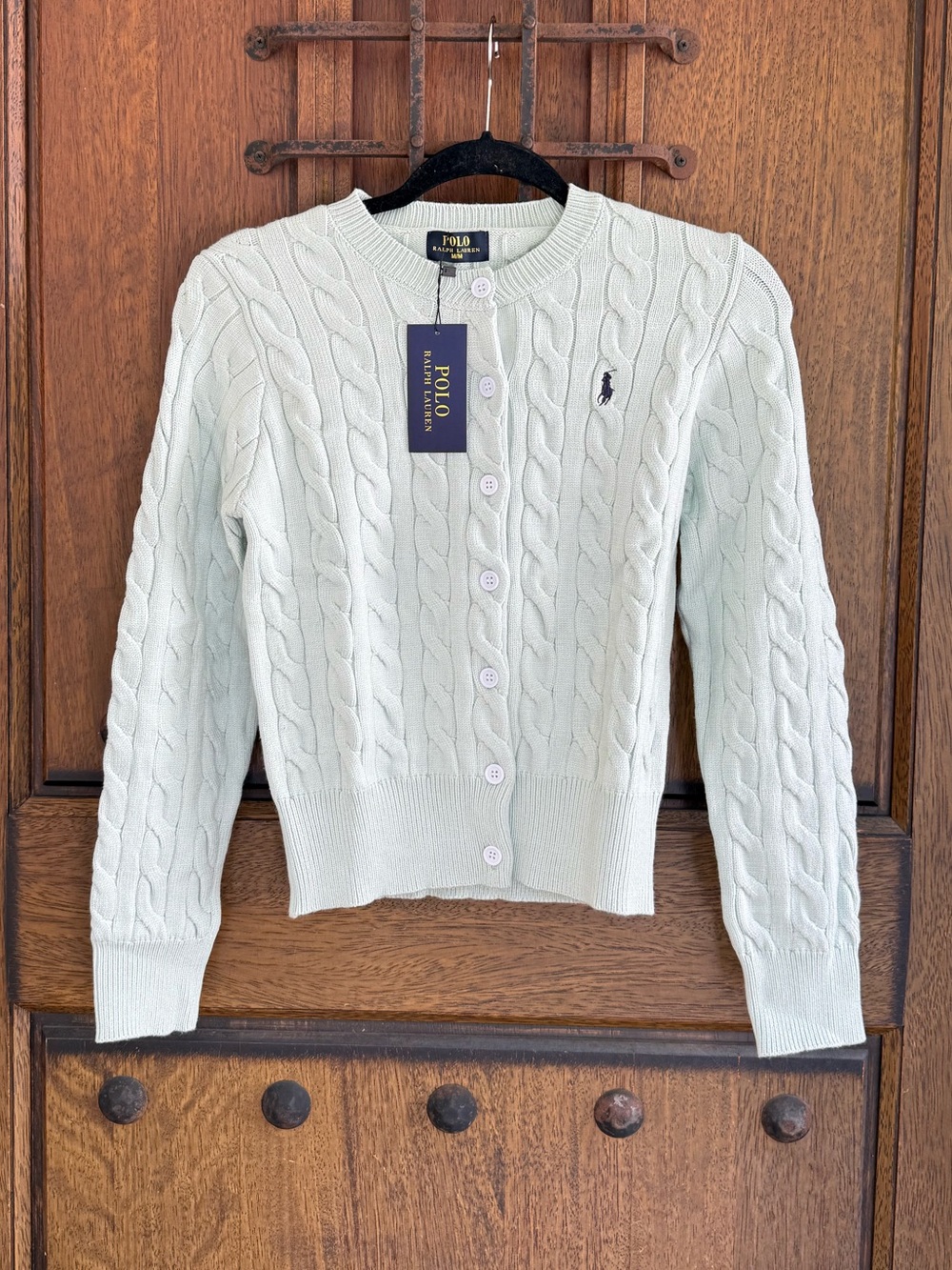 Polo by Ralph Lauren Pastel Mint Cable Knit Cardigan Size M